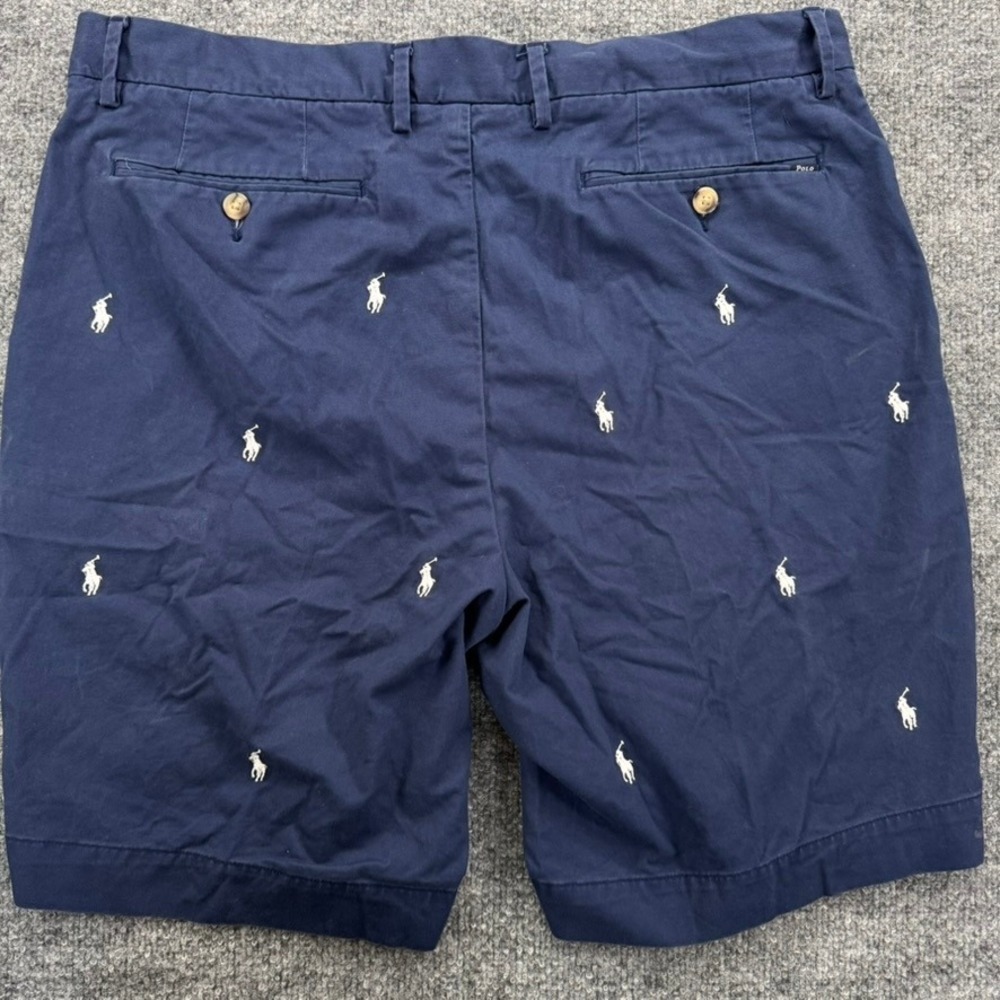 Polo Ralph Lauren Chino Shorts 36 Embroidered Pony Stretch Classic Fit Navy Blue - Picture 6 of 8